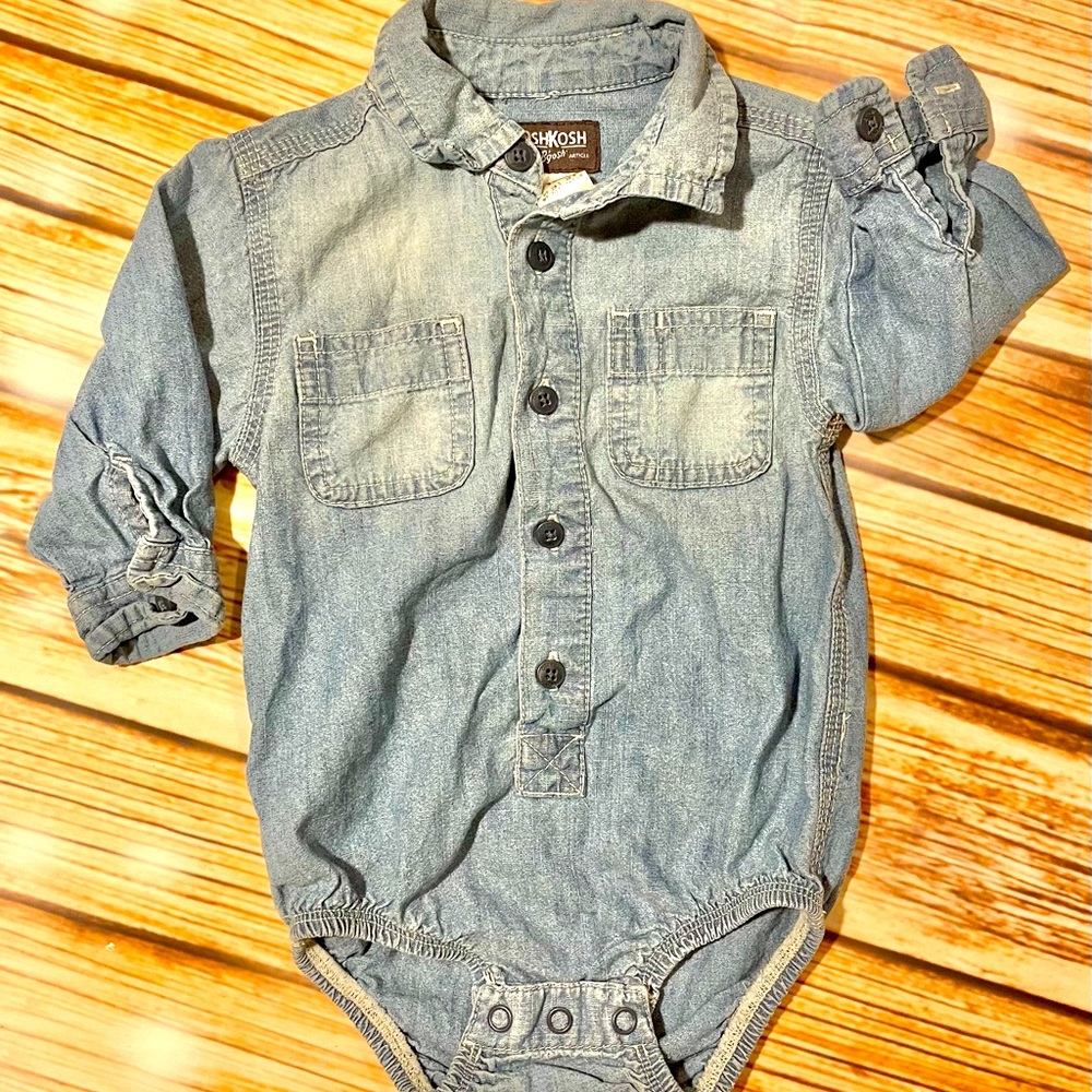 Oshkosh chambray baby boy collared bodysuit
